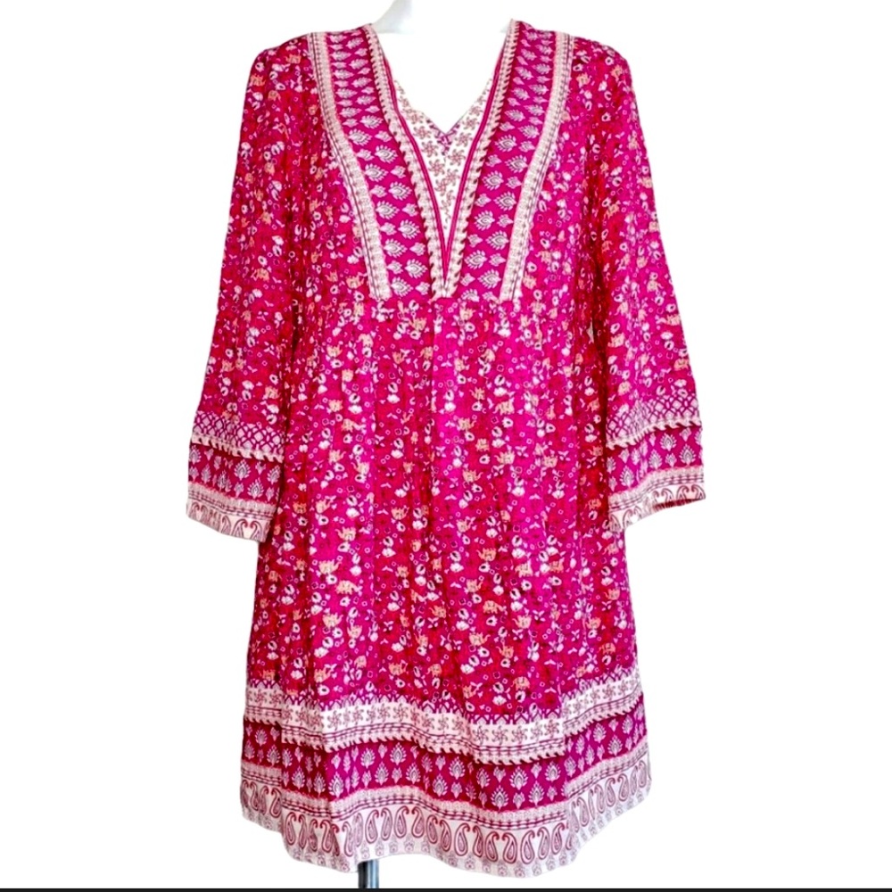 Anthropologie | Maeve Pink Floral Peasant Dress M